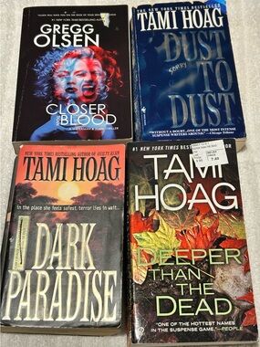Lot of 3 soft cover books by Tami Hoag and 1 by Gregg Olsen